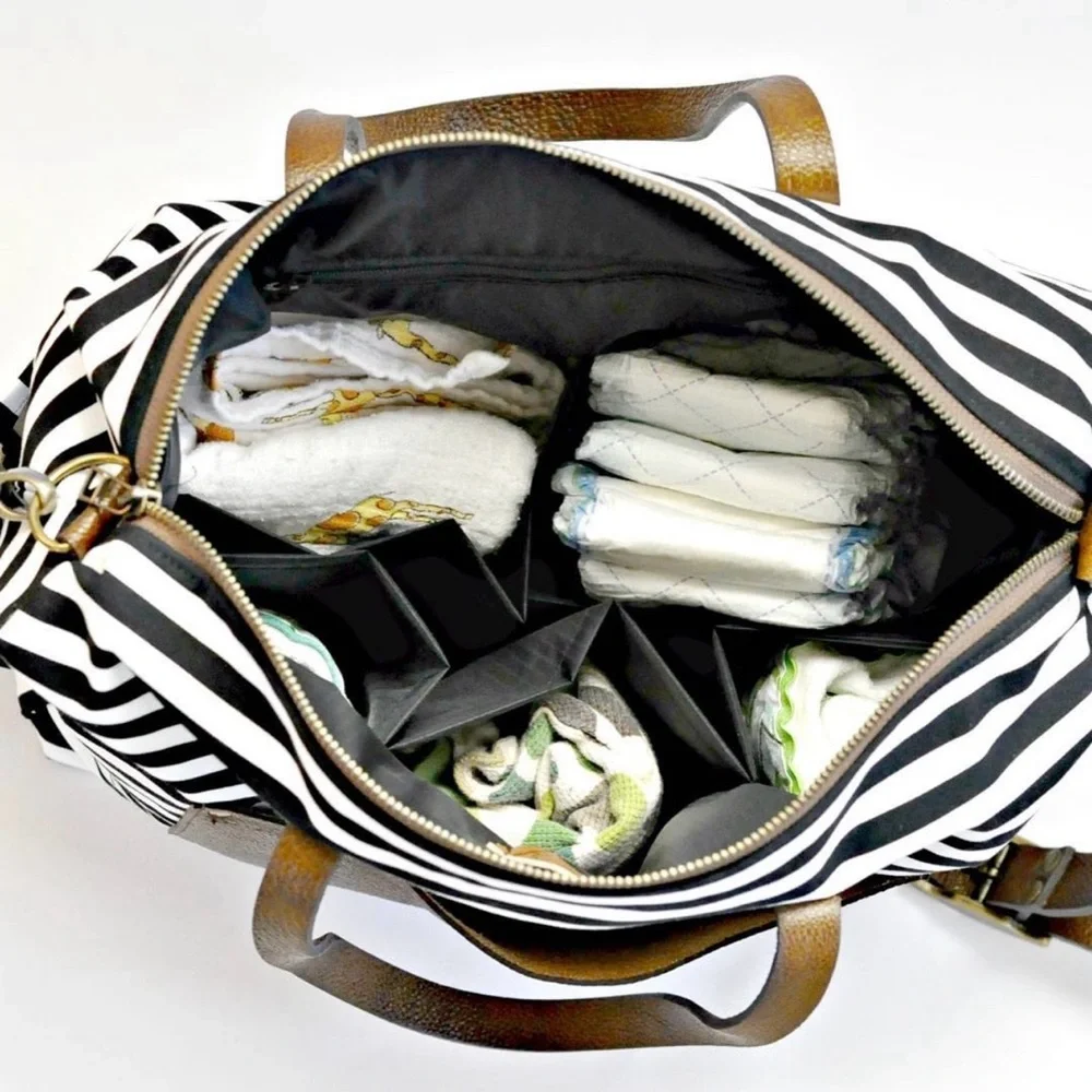 Striped Baby Bag with Brown Accents